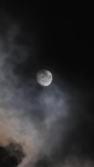 Wall Mural - full moon moving between clouds. vertical video