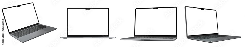 Collection of laptops with empty screen, isolated on transparent ...