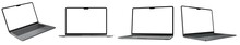 Collection Of Laptops With Empty Screen, Isolated On Transparent Background. 3D Render. 3D Illustration.