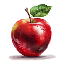 Red Apple Isolated On White Background, Watercolor Hand Drawn. Ai Generative Illustration