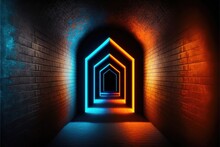 Neon Laser Cyberpunk Orange And Blue Lights On Brick Grunge Wall Generative Ai Wallpaper