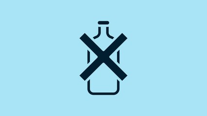 Sticker - Blue No alcohol icon isolated on blue background. Prohibiting alcohol beverages. Forbidden symbol with beer bottle glass. 4K Video motion graphic animation