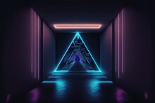 Sci-fi Neon Illuminated Corridor Generative AI	