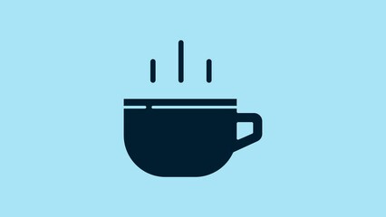 Sticker - Blue Coffee cup icon isolated on blue background. Tea cup. Hot drink coffee. 4K Video motion graphic animation