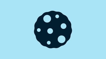 Poster - Blue Cookie or biscuit with chocolate icon isolated on blue background. 4K Video motion graphic animation