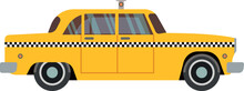Retro Taxi Car With Checkered Pattern. Yellow Cab
