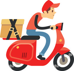 Wall Mural - Delivery courier riding scooter. Fast shipping service