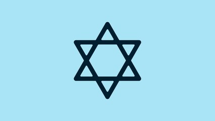 Wall Mural - Blue Star of David icon isolated on blue background. Jewish religion symbol. Symbol of Israel. 4K Video motion graphic animation