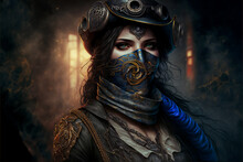 Pirate Girl, Steampunk, Digital Art Style, Illustrated Painting  Generation AI