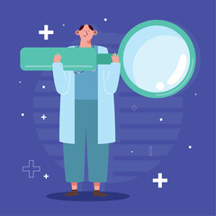 Poster - male doctor with magnifying glass