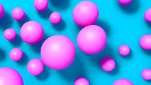 Isolated Pink Circles On A Blue Background. Generative AI.