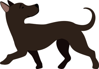 Sticker - Funny black puppy walking. Dog side view