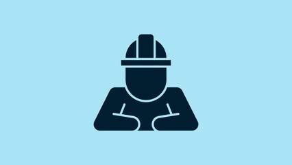 Poster - Blue Builder icon isolated on blue background. Construction worker. 4K Video motion graphic animation