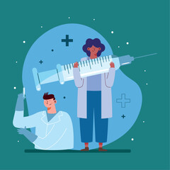 Wall Mural - doctors couple with vaccines