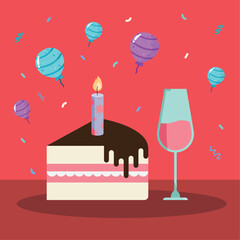 Sticker - cake with candle and wine