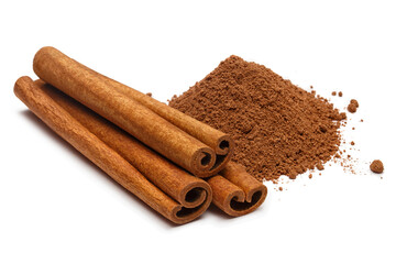 Sticker - Cinnamon sticks and powder, isolated on white background