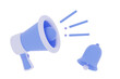 3d megaphone speaker or loudspeaker bullhorn and user icon Megaphone loudhailer symbols for announce promotion Digital technology announcement concept and notification bell 3d render illustration