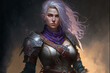 Female warrior with silver hair. Role-playing game illustration. Generative AI.