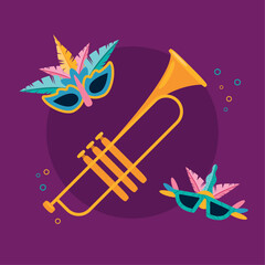 Sticker - mardi gras masks with trumpet