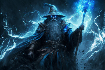 Poster - Beautiful fantasy persian wizard creative vector illustration design character. Magic and wizardry. Ai generated