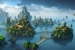Leinwanddruck Bild - Island in the Sky: A Mesmerizing Fantasy Floating Islands Background Wallpaper