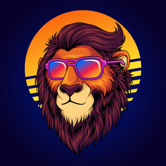 Wall Mural - Lion head in retro style