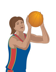 Wall Mural - basketball player female aiming ball up free throw isolated on a white background