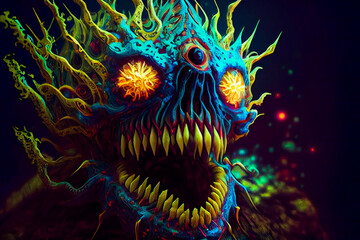 Wall Mural - horror poster. mystical head. psychedelic monster. generative ai.