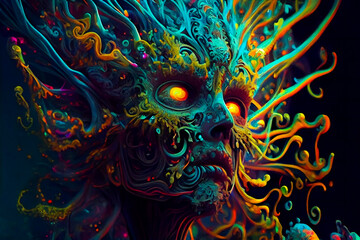 Wall Mural - horror poster. mystical head. psychedelic monster. generative ai.
