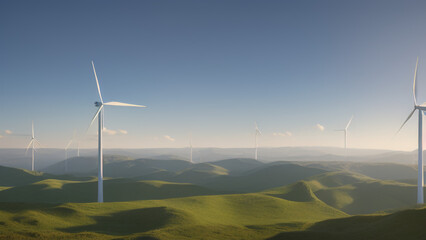  wind turbines in the environment, generator, renewable energy, Generative AI