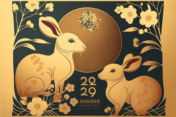 Wall Mural - ﻿A poster of a rabbit and a rabbit - Generative AI