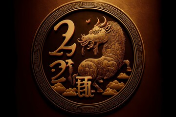 Wall Mural - ﻿A gold coin with a dragon on it - Generative AI