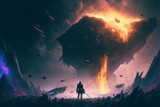Huge and epic sci-fi battle, digital painting style, generative AI