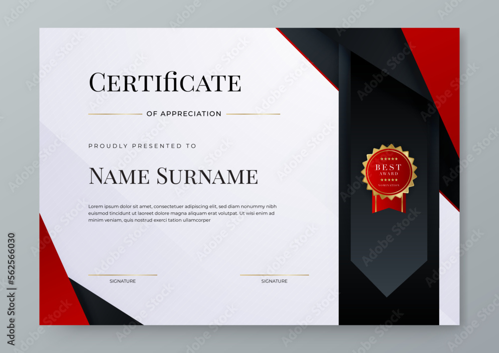 Modern premium award abstract black and red certificate design template ...