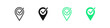 Check mark pin icon. Location geo point symbol. Correct local signs. Right marker symbols. Mission complete icons. Black and green color. Vector sign.