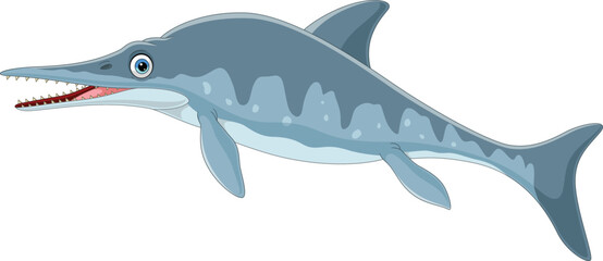 Wall Mural - Cartoon ichthyosaurus on white background