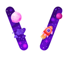 Poster - Space Slash Sign with Rocket and Starry Sky Vector Illustration