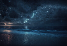 Ocean In The Night With Beautiful Stars Created With Generative AI Technology