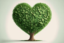 Green Tree In A Heart Shaped Form In A White Background
