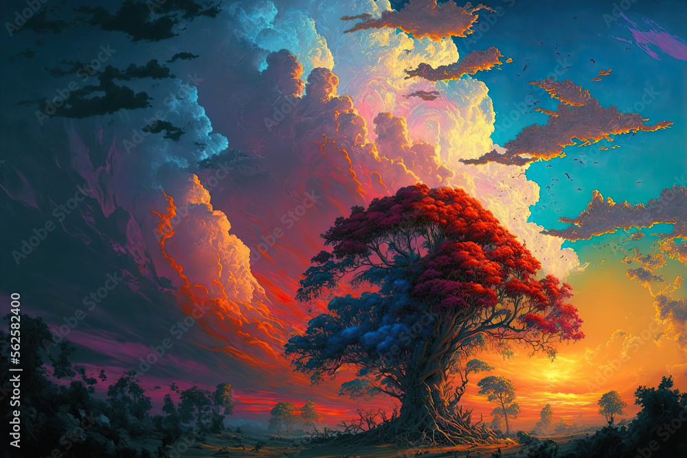 A Generative AI Painting of a Colorful Sky with Clouds and Lightning ...