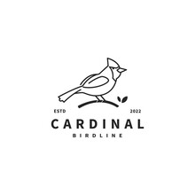 Cardinal Bird Vector Illustration With Line Art Style Logo Design