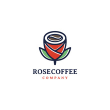 Coffee Beans And Rose Flower Logo Design