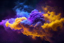 Neon Blue And Periwinkle Multicolored Smoke Puff Cloud Design Elements On A Dark Background - Generative Ai