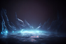 Winter Background. Generative AI. Realistic Ice And Snow On Dark Background