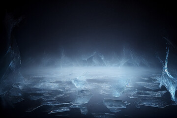 Wall Mural - Ice. Beautiful ice background. Generative AI. Ice and snow on dark background