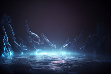 Wall Mural - Winter background. Generative AI. Realistic ice and snow on dark background