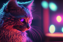 Gatos Com Luz Neon Roxa Com Olhos Vívidos. Generative AI.