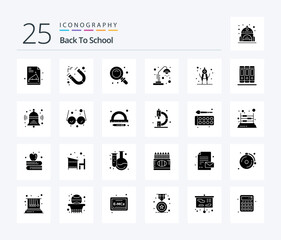 Back To School 25 Solid Glyph icon pack including books. geometry. research. divider. light