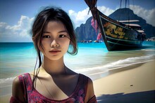 Illustration Of Asian Walking On The Beach In South Thailand
Generative Ai