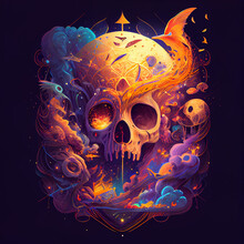 Skulls On Colorful Background Generative